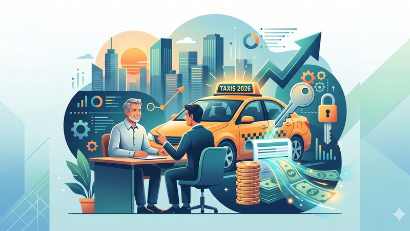 Современная иллюстрация автомобиля такси и документов ПТС для статьи о кредитах в 2026 году